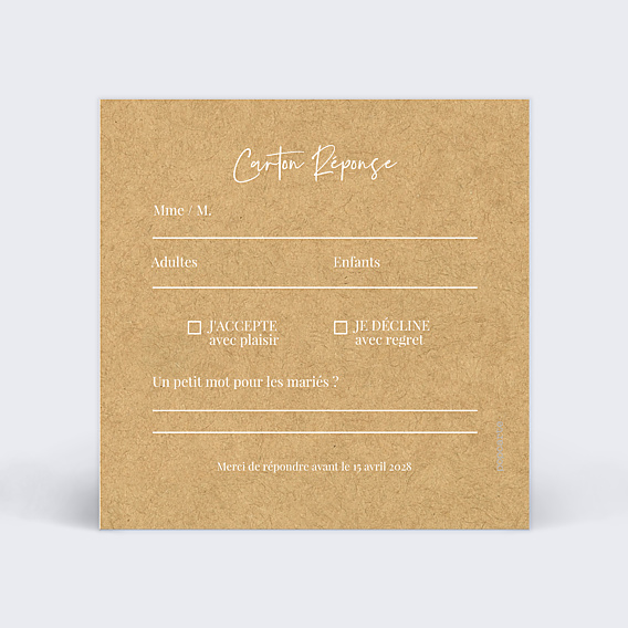 Carton Réponse Mariage Lauriers Simple