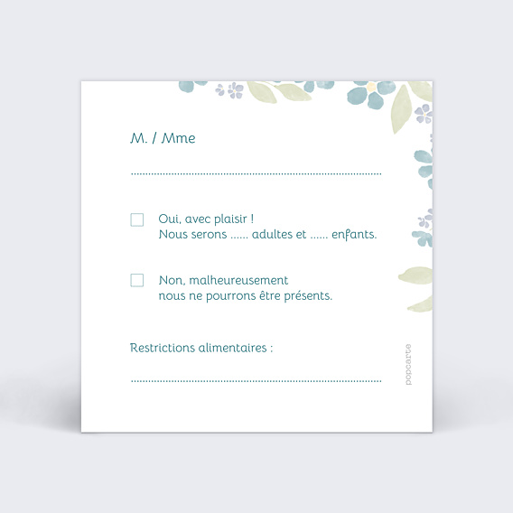 Carton Réponse Mariage Petites fleurs bleues
