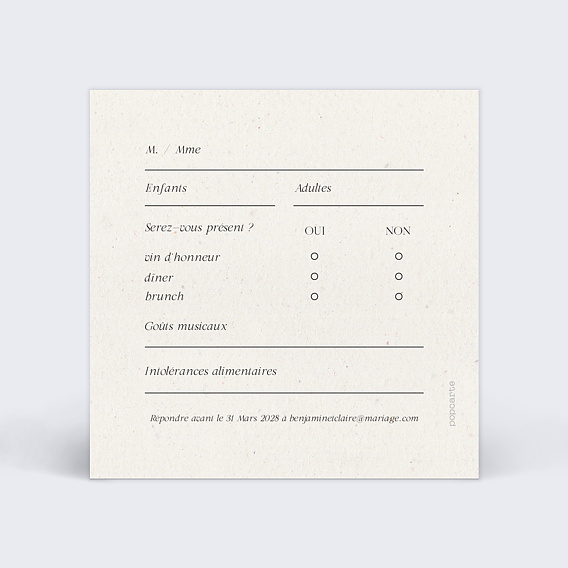Carton réponse mariage Notre essentiel Verso