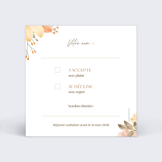 Carton réponse mariage Flower of Fall Verso