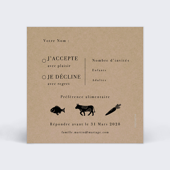 Carton réponse mariage Idylle à la Montagne Verso