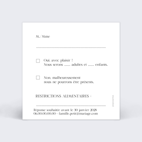 Carton Réponse Mariage Couronne chic