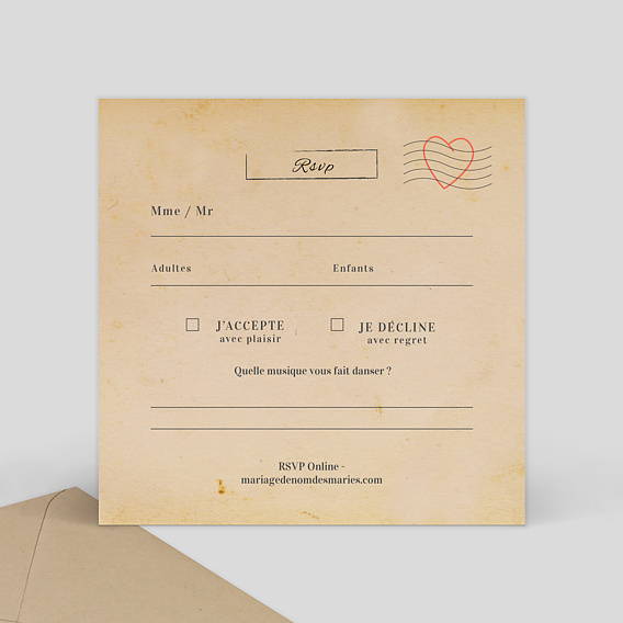 Carton réponse mariage Carte Postale Vintage Verso
