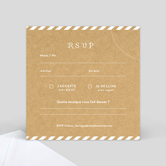 Carton réponse mariage Ensemble en Vadrouille Verso