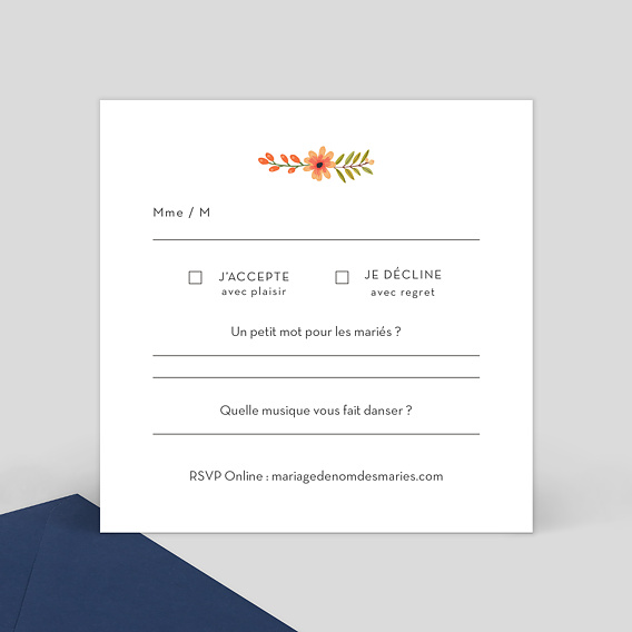 Carton réponse mariage Bouquet Printanier Verso