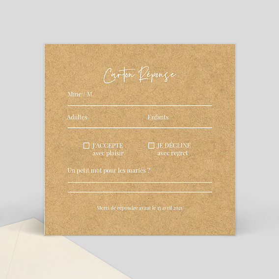 Carton Réponse Mariage Lauriers Simple