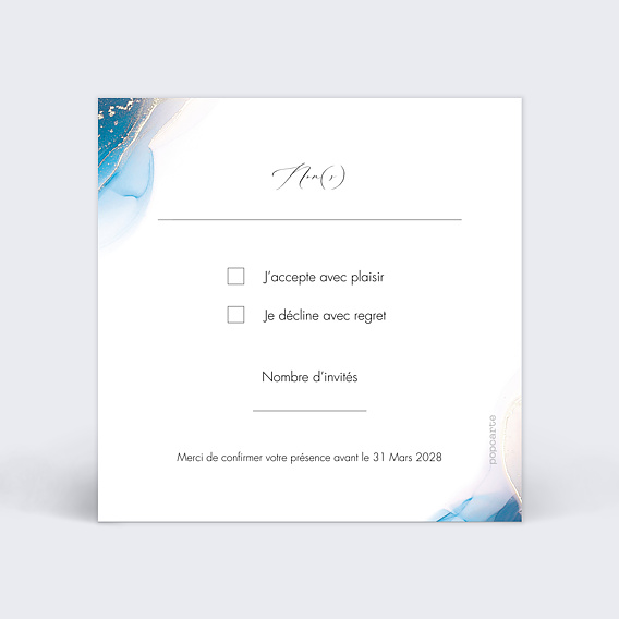 Carton réponse mariage Opaline Verso