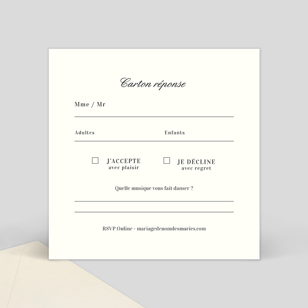 Carte Réponse de Mariage Classique Beige Verso