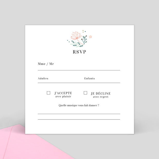 Carte réponse de mariage Couronne de fleurs Verso