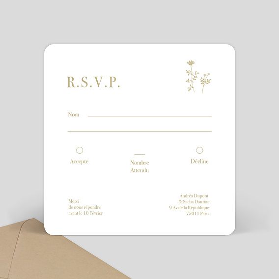 Carton réponse mariage Amande Douce Verso