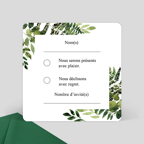 Carton réponse mariage Aquarelle Botanique Verso
