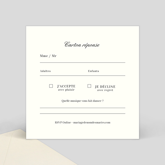 Carton réponse mariage Classique Beige Verso