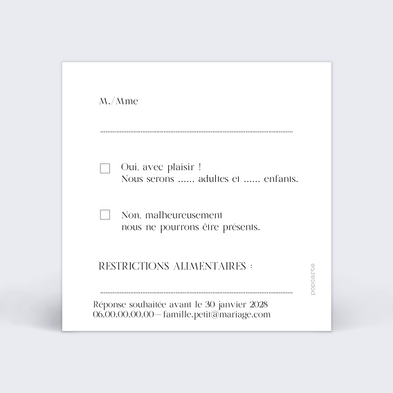 Carton réponse mariage Couronne chic Verso