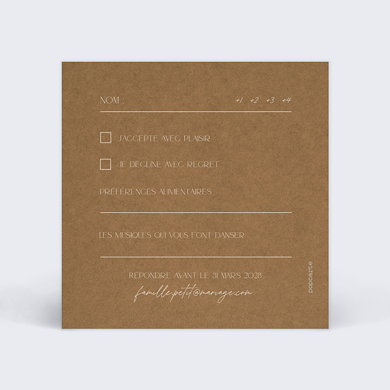 Carton réponse mariage Dentelle Kraft Verso