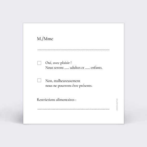 Carton réponse mariage Deux prénoms Verso