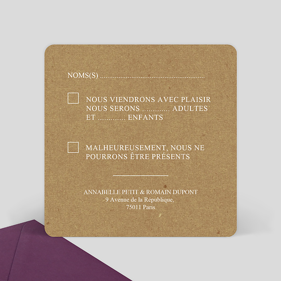 Carton réponse mariage Esquisse Bohème Verso
