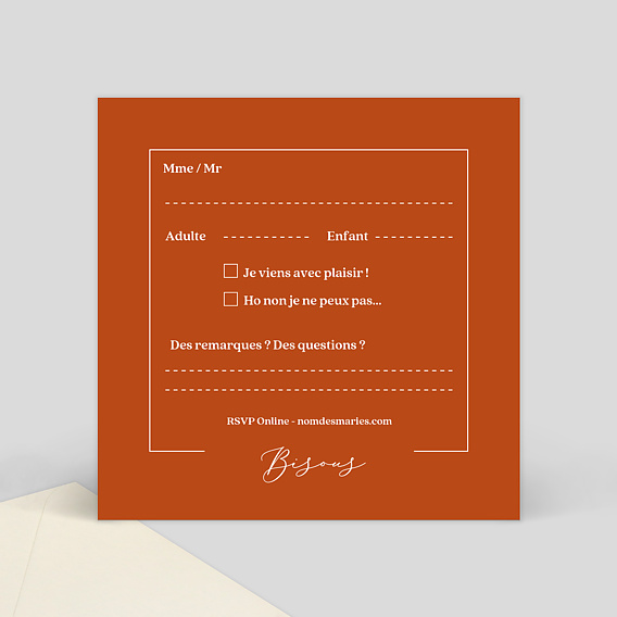 Carton réponse mariage Été Indien Verso