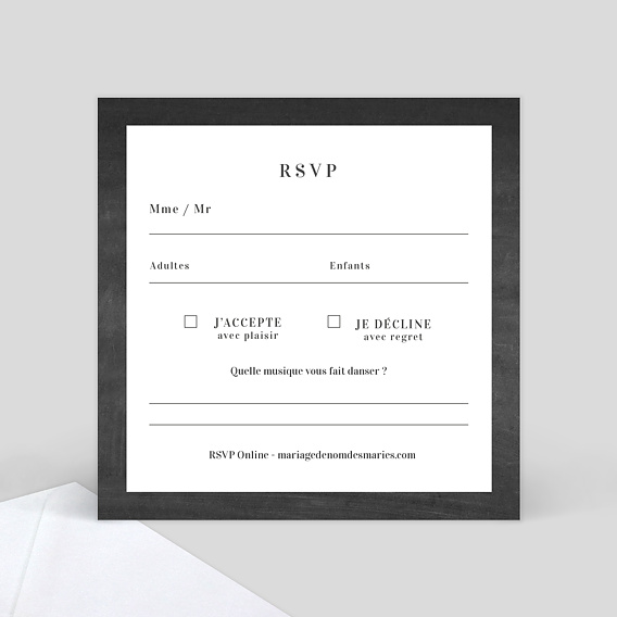 Carton réponse mariage Feuilles Ardoise Verso