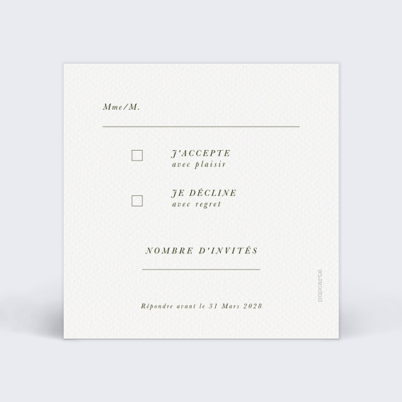 Carton réponse mariage Lauriers Suspendus Verso