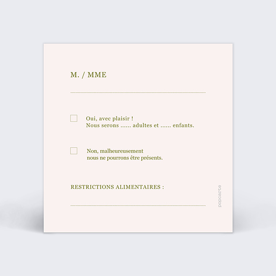 Carton réponse mariage Table de fête Verso