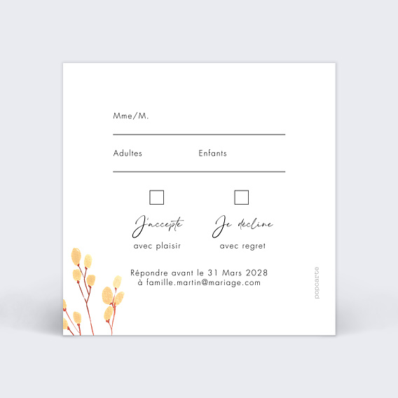 Carton réponse mariage Wild Flowers Verso