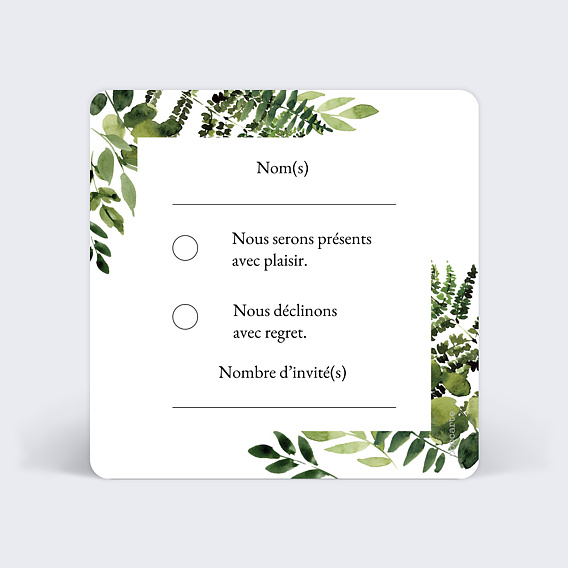 Carton réponse mariage Aquarelle Botanique Verso