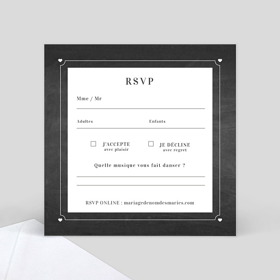 Carton réponse mariage Pastille Ardoise Verso