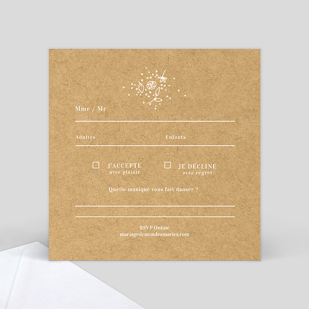 Carte réponse de mariage Fleurs de printemps Verso