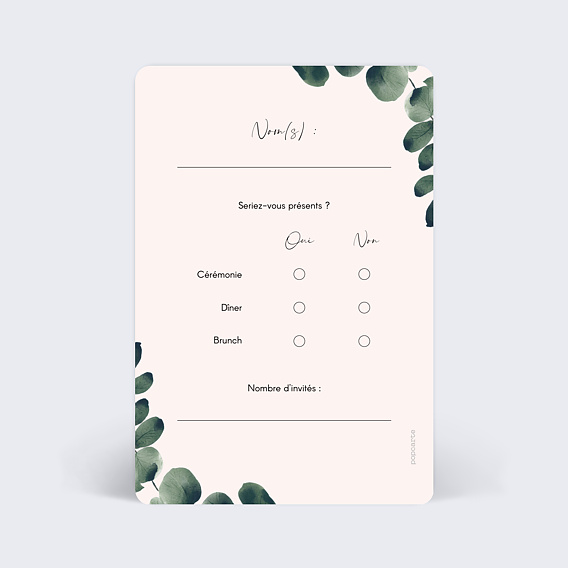 Carton réponse mariage Branche d'Eucalyptus Verso
