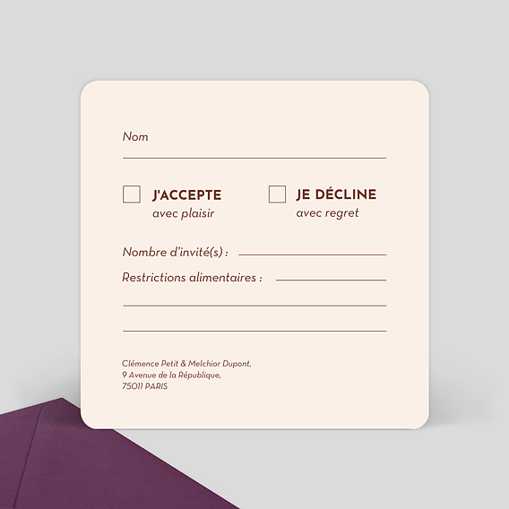 Carton réponse mariage Aurora Verso