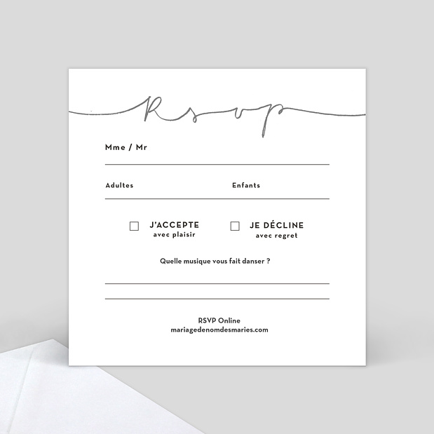 Carte réponse de mariage Lettres chic Verso