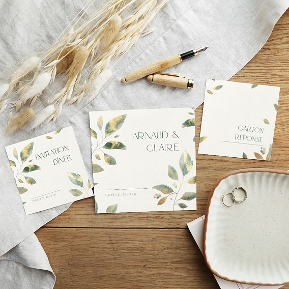 Carton Réponse Mariage Feuilles de Jade