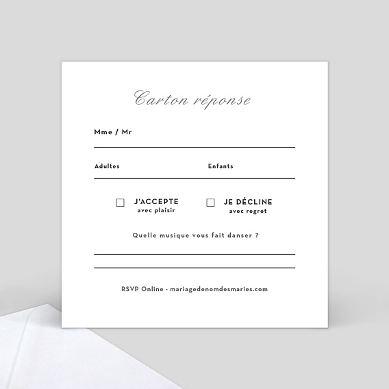 Carton réponse mariage Classique Verso