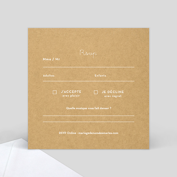 Carton réponse mariage Corde à Linge Verso