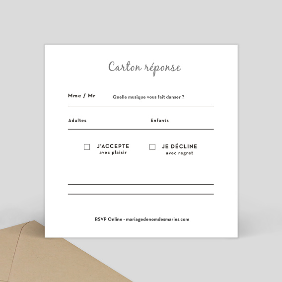 Carton réponse mariage Simple Pêle-mêle Verso