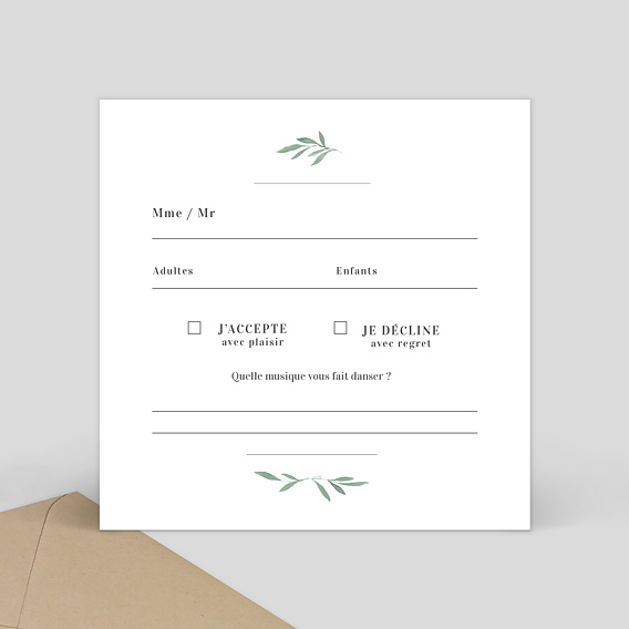 Carton réponse mariage Couronne de Laurier Verso