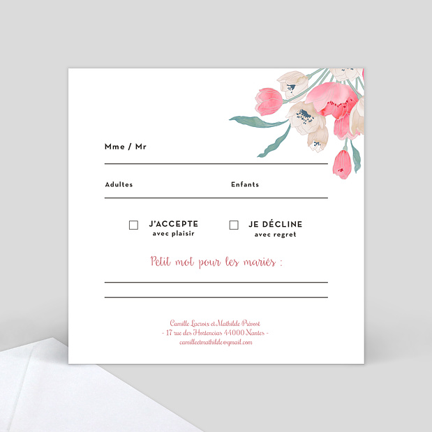 Carte Réponse de Mariage Bohème Chic Verso