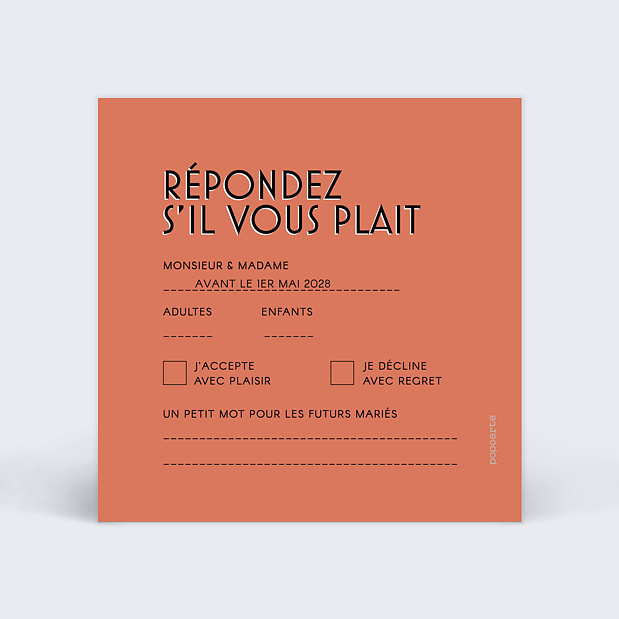 Carton Réponse Mariage Bold Verso