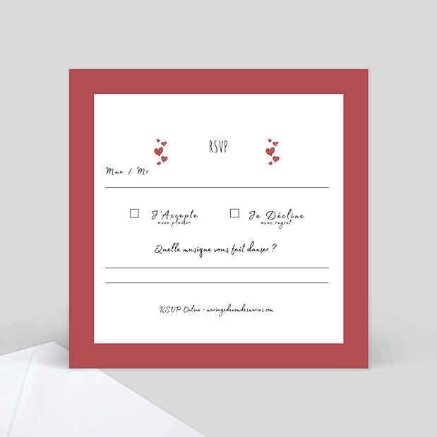 Carte Réponse de Mariage Coeurs en Fête Verso