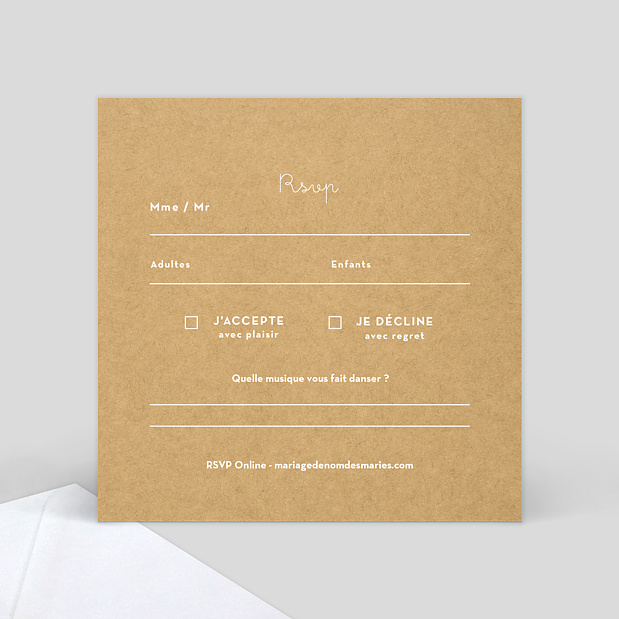 Carte Réponse de Mariage Corde à Linge Verso