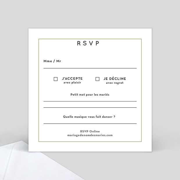 Carte Réponse de Mariage Graphique Verso