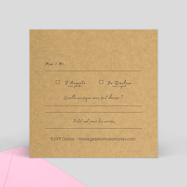 Carte Réponse de Mariage Lune de Miel Verso
