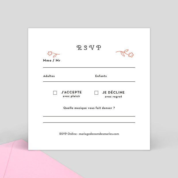 Carte Réponse de Mariage Petite Fleur Verso
