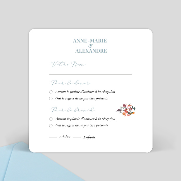 Carton Réponse de Mariage Jolies Illustrations Verso