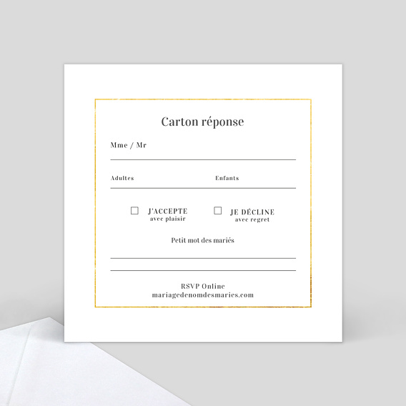 Carton réponse mariage Feuilles d'Or Verso