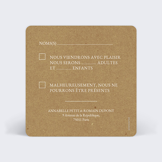 Carton réponse mariage Esquisse Bohème Verso