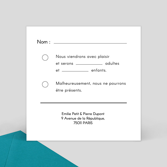 Carton réponse mariage Botanique Verso