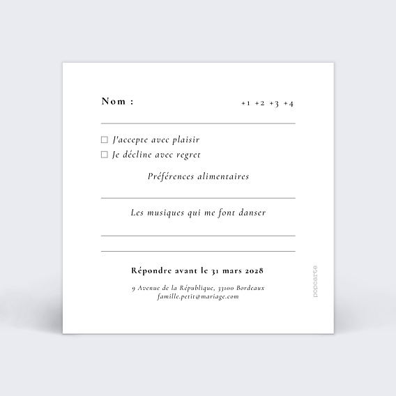 Carton réponse mariage Couronne Dentelle Verso