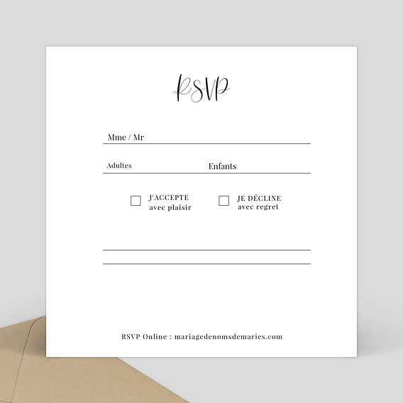Carton réponse mariage Calligraphie  Verso