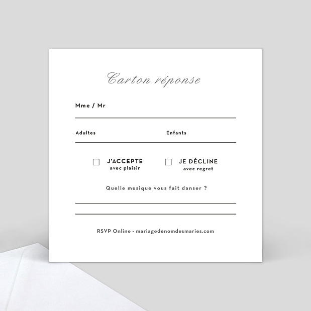 Carte Réponse de Mariage Classique Verso